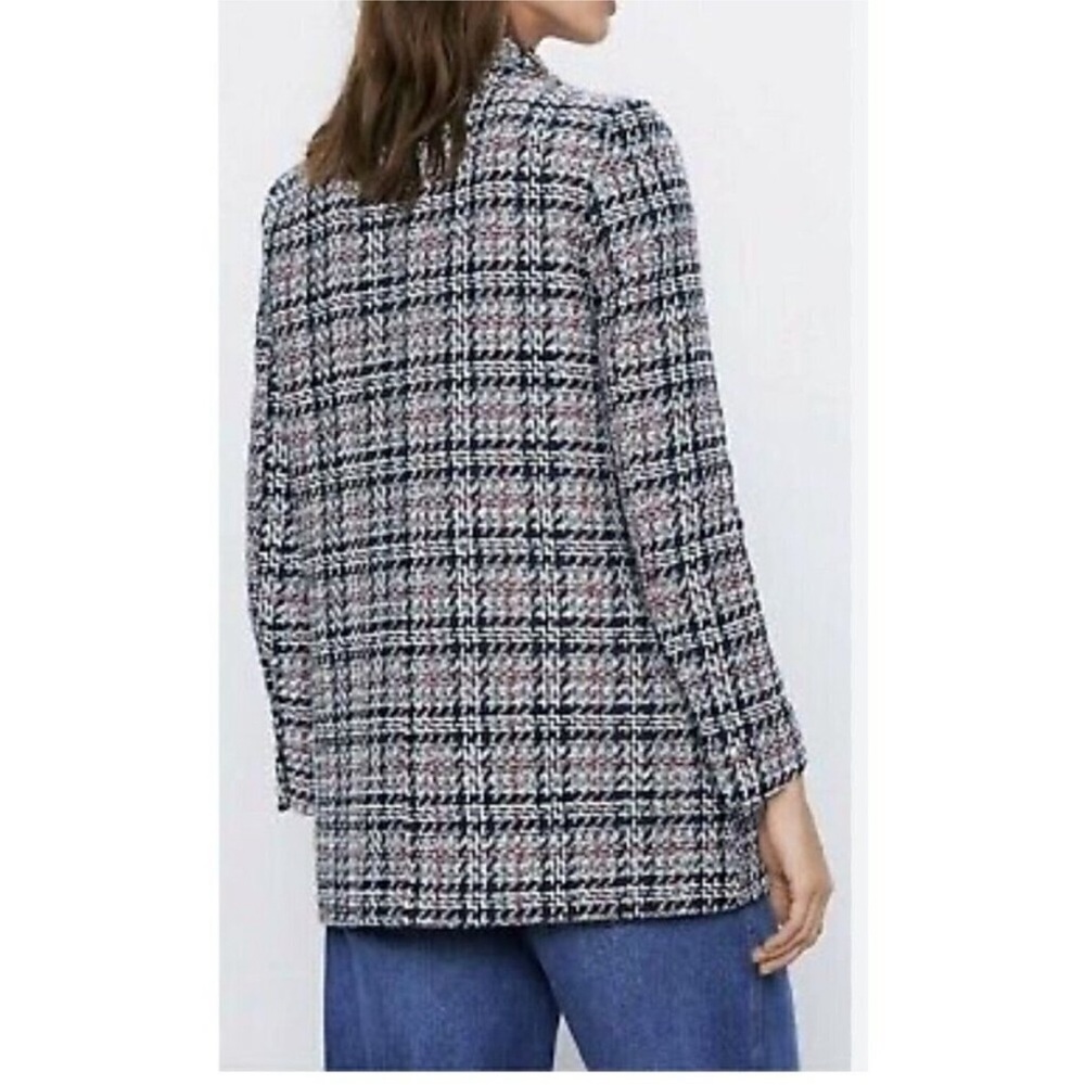Zara Tweed Blazer Jacket Navy & Red Plaid - Picture 4 of 16
